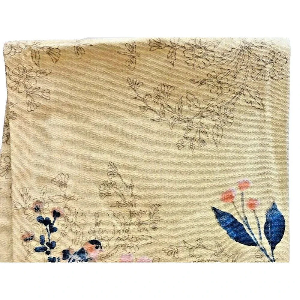Nantucket Table Runner Yellow Birdhouse Birds Spring Floral 100% Cotton 13X72